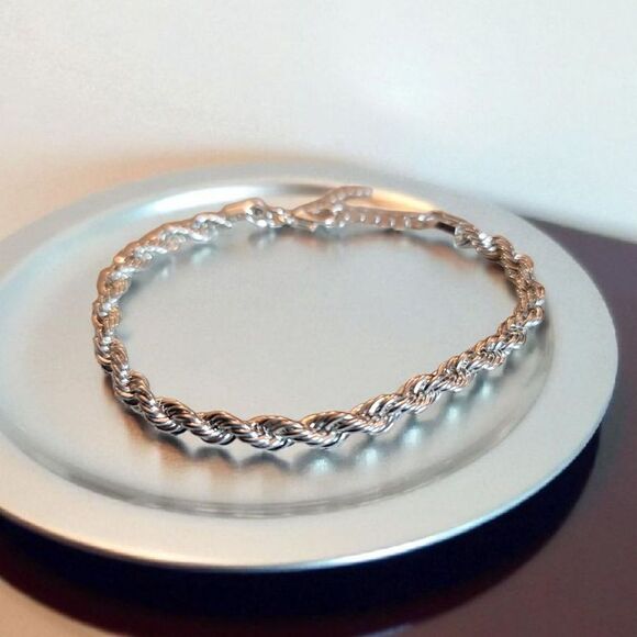 Silver Tone Rope Chain Bracelet 9.5 Inches - Picture 1 of 2